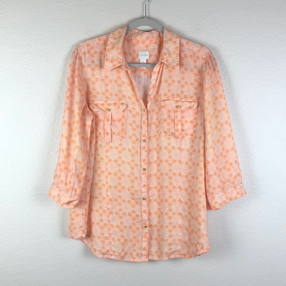 Chico's 100% Linen Button Down Shirt  Sz2/L
